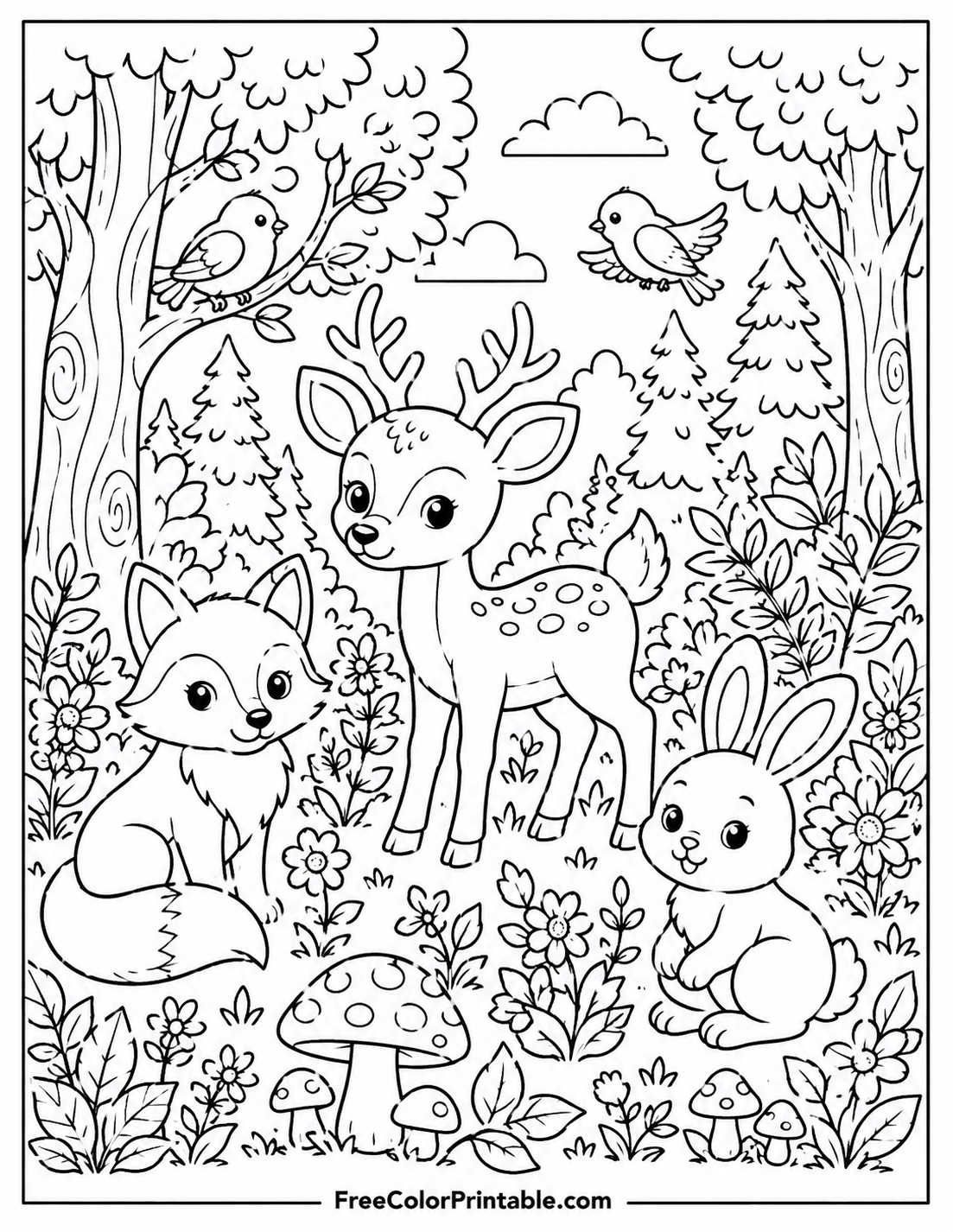 Woodland Friends In A Forest Clearing